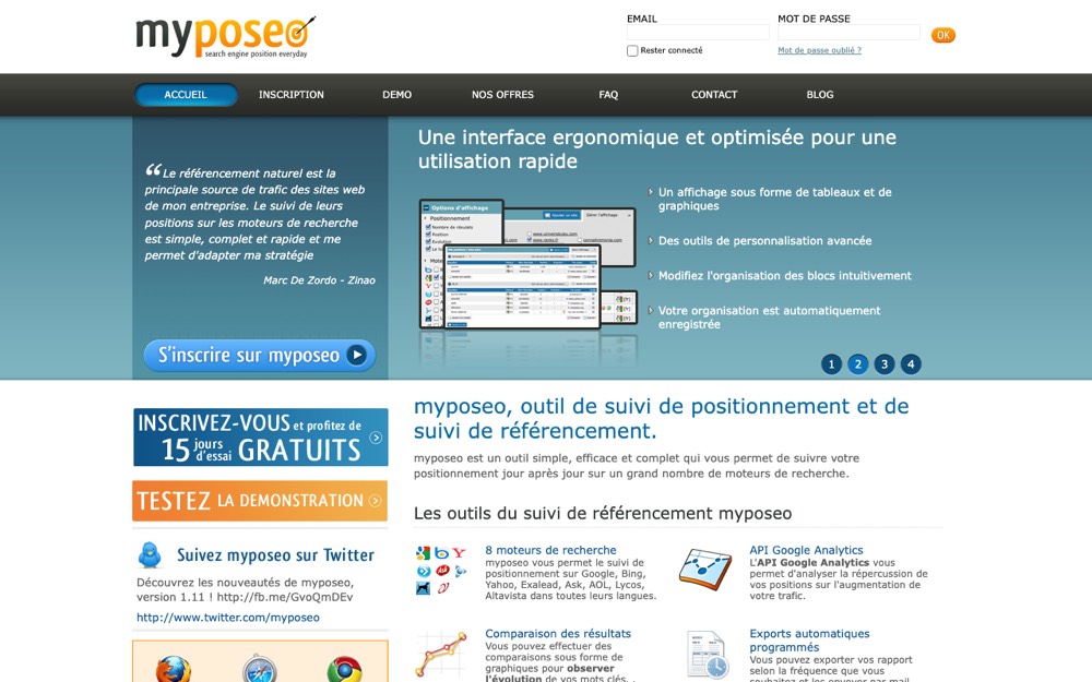 La page d’accueil de Myposeo en 2010.