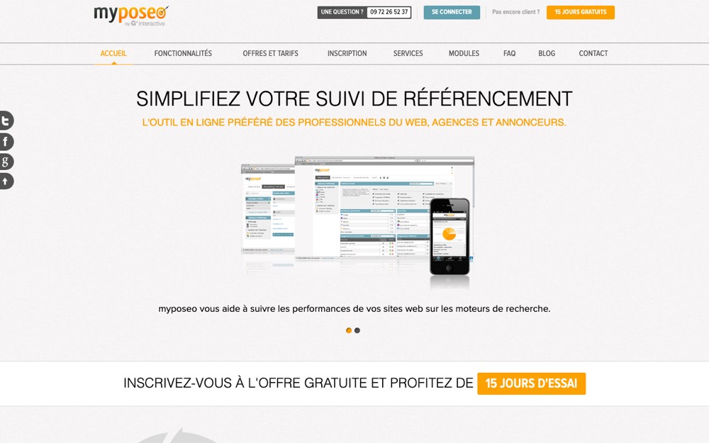 La page d’accueil de Myposeo en 2012.