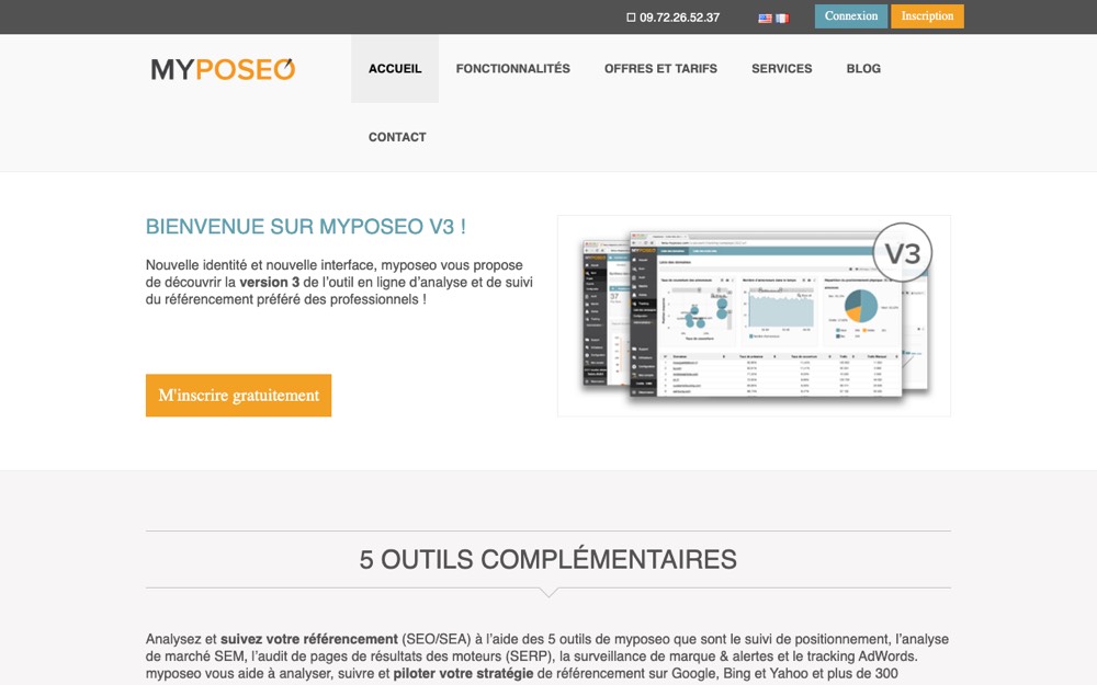 La page d’accueil de Myposeo en 2014.